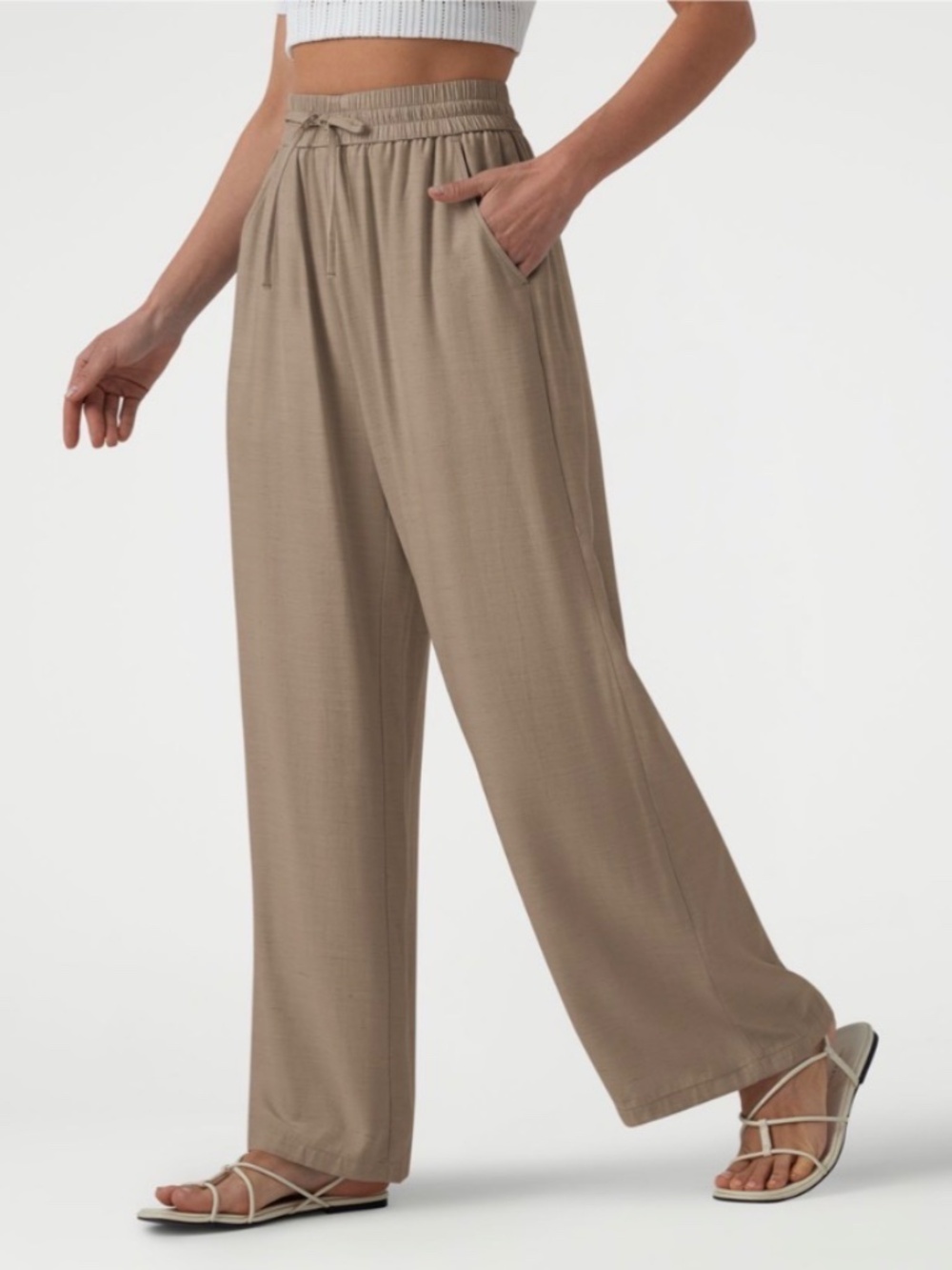 NWT Halara High-Waisted Drawstring Wide-Leg Linen-Blend Pants with Pockets large - Picture 4 of 6